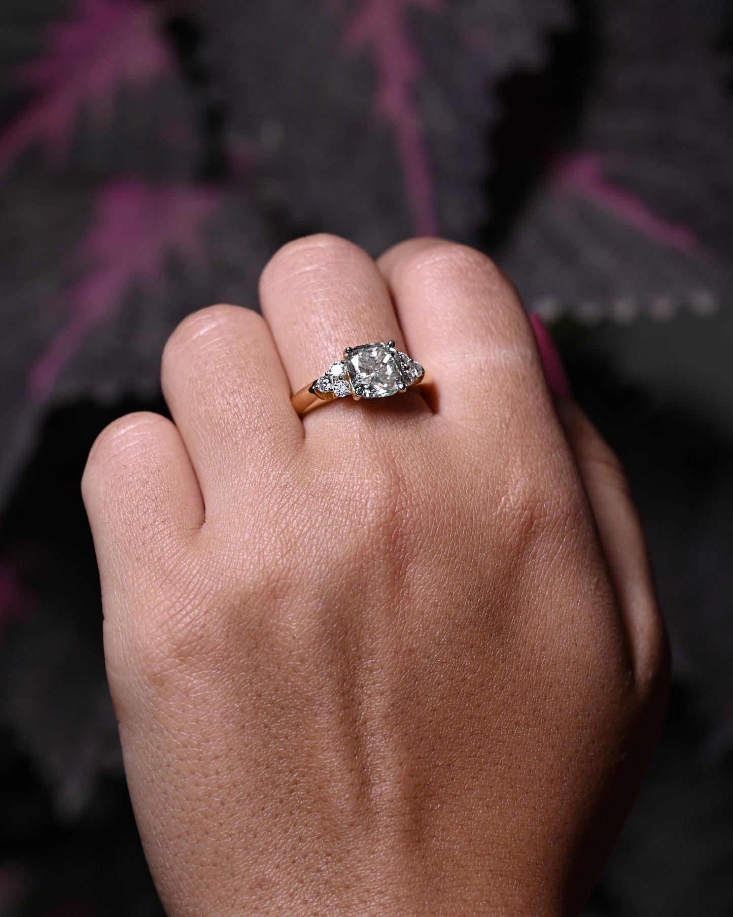 Starling Light Yellow Cushion Cut Moissanite Engagement Ring