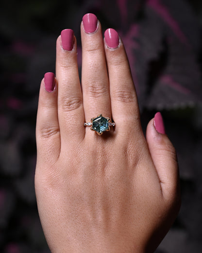 Six Prongs Hexagon Cut Moissanite Anniversary Ring For Her