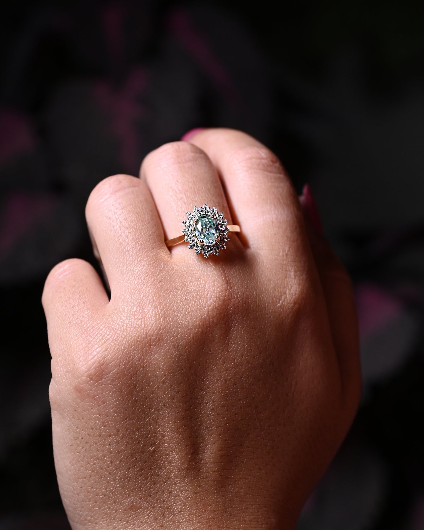 Double Halo Oval Cut Moissanite Handmade Wedding Ring For Her