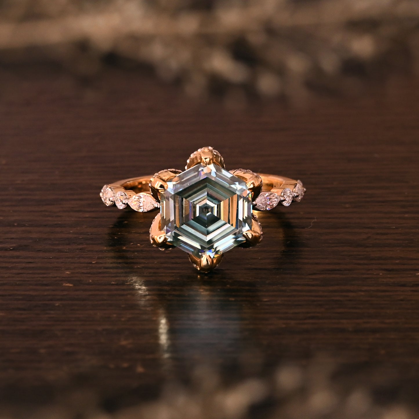 Six Prongs Hexagon Cut Moissanite Anniversary Ring For Her