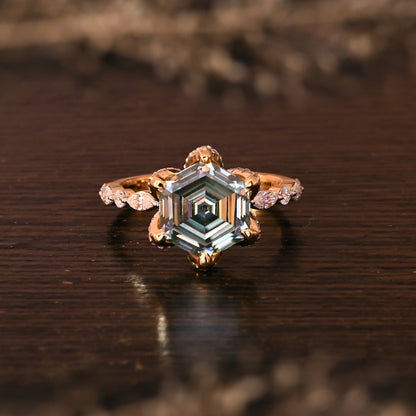 Six Prongs Hexagon Cut Moissanite Anniversary Ring For Her