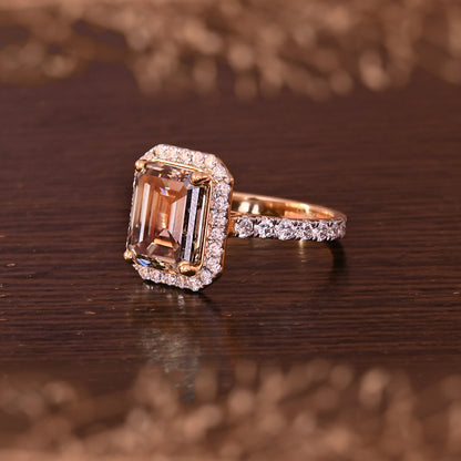 Halo Emerald Cut Moissanite Statement Ring For Her