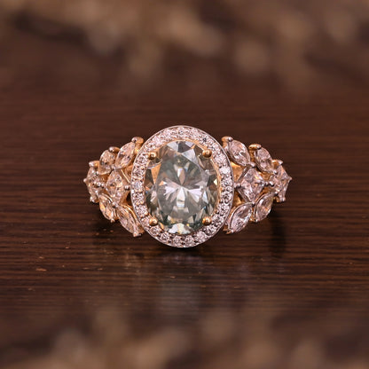 Unique Elegance Halo Oval Cut Moissanite Anniversary Ring