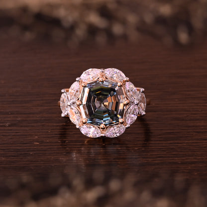 Vintage Halo Octagon Cut Moissanite Engagement Ring For Women's