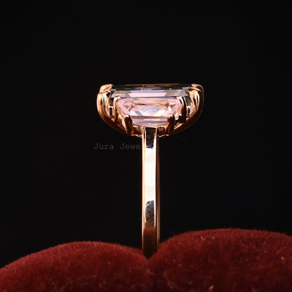 Three Stone Emerald Cut Moissanite Engagement Ring For Her