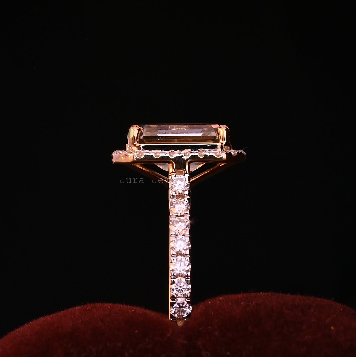 Halo Emerald Cut Moissanite Statement Ring For Her