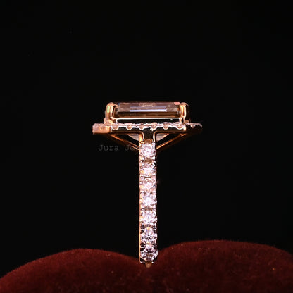 Halo Emerald Cut Moissanite Statement Ring For Her