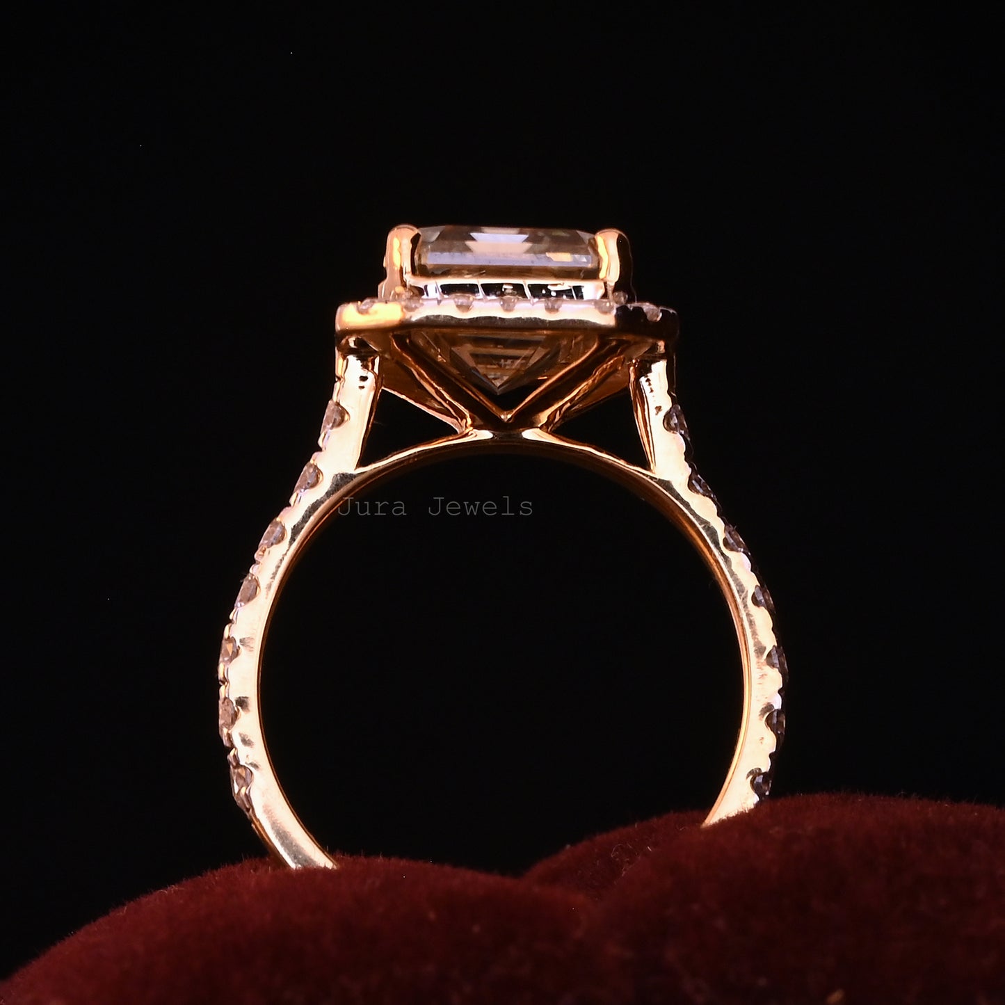 Halo Emerald Cut Moissanite Statement Ring For Her