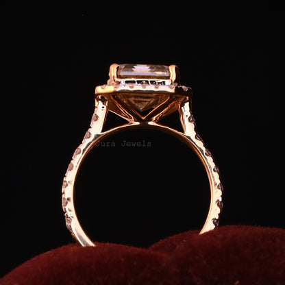 Halo Emerald Cut Moissanite Statement Ring For Her