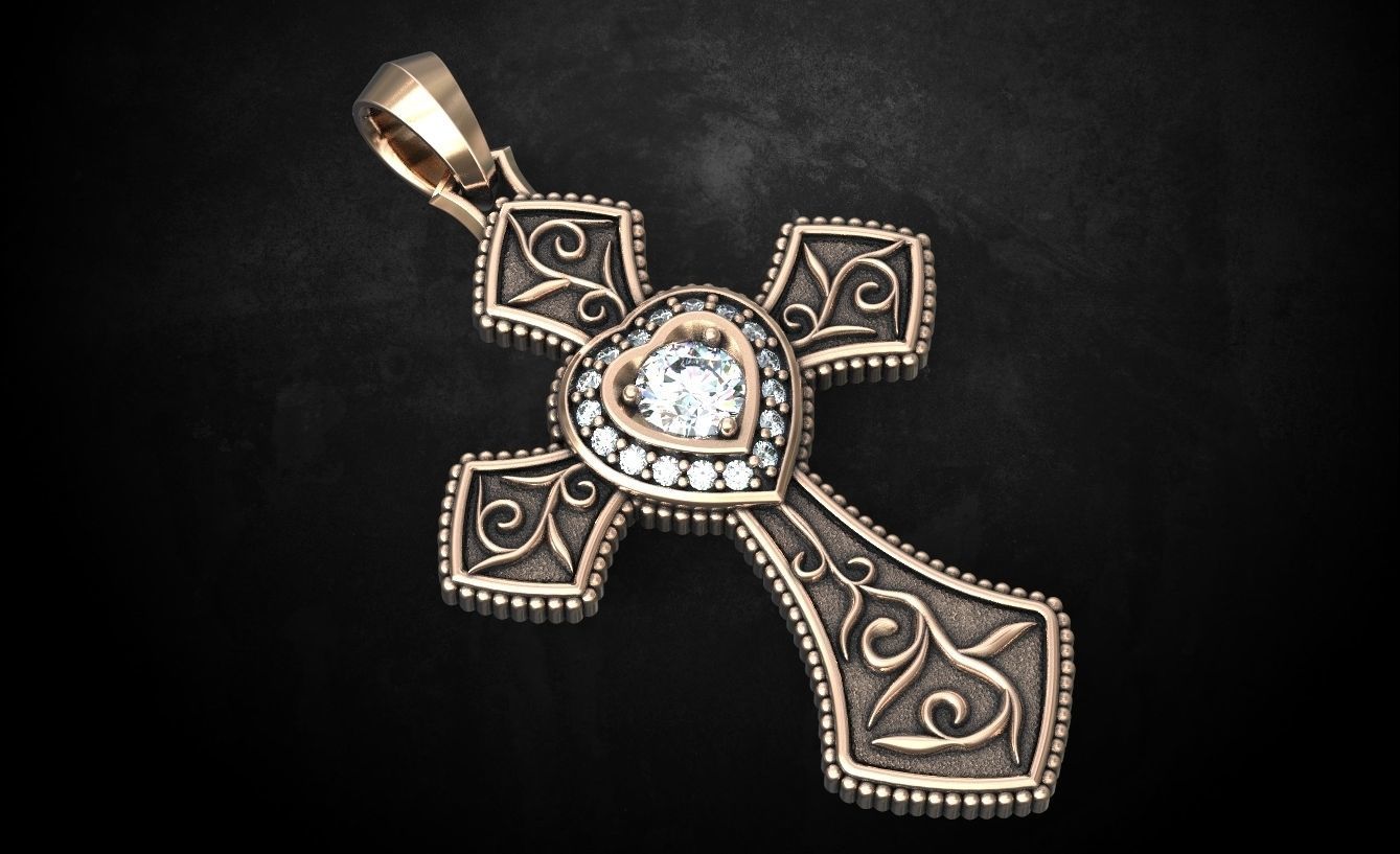 Cross With Hearts Shape Moissanite Engagment Pendants