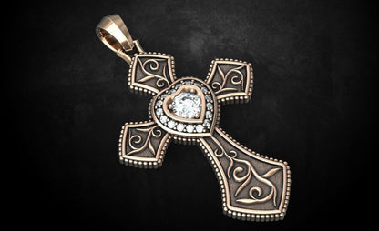 Cross With Hearts Shape Moissanite Engagment Pendants