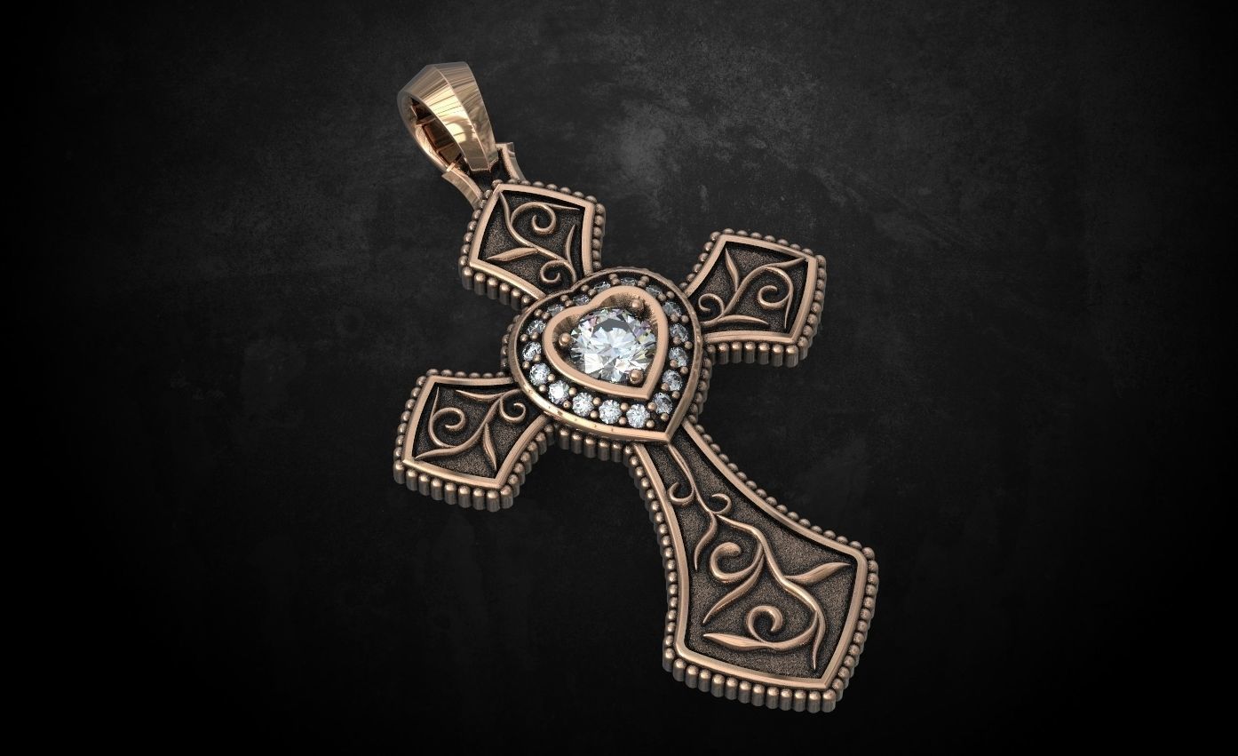 Cross With Hearts Shape Moissanite Engagment Pendants