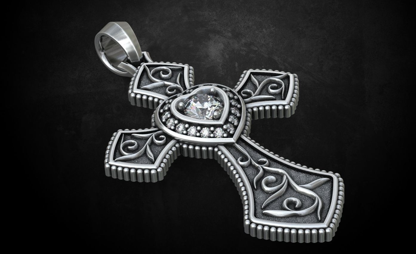 Cross With Hearts Shape Moissanite Engagment Pendants