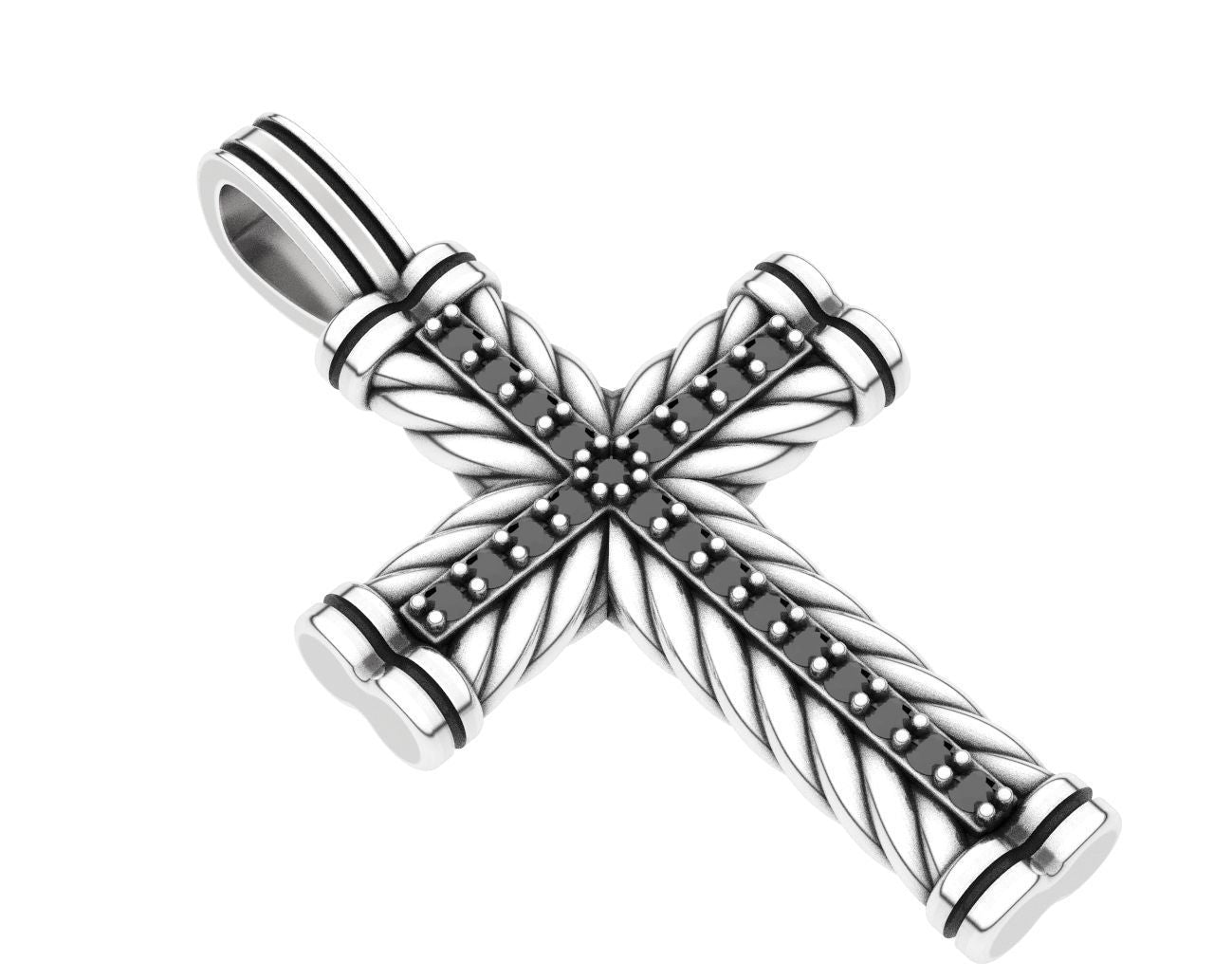 Most Unique Stunning Cross with Black Diamond And Rope Pendants