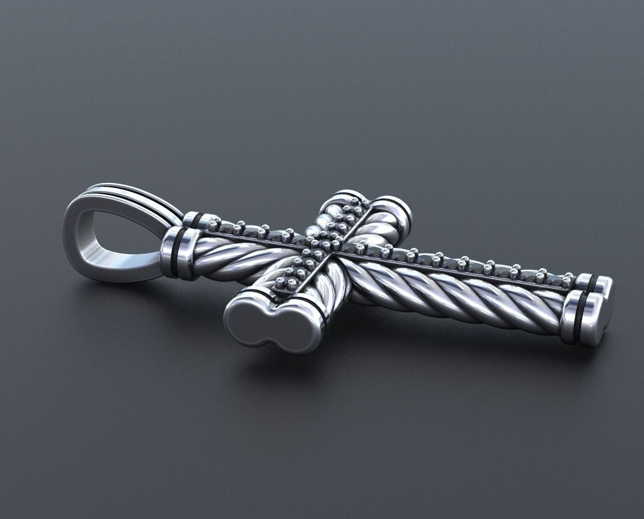 Most Unique Stunning Cross with Black Diamond And Rope Pendants