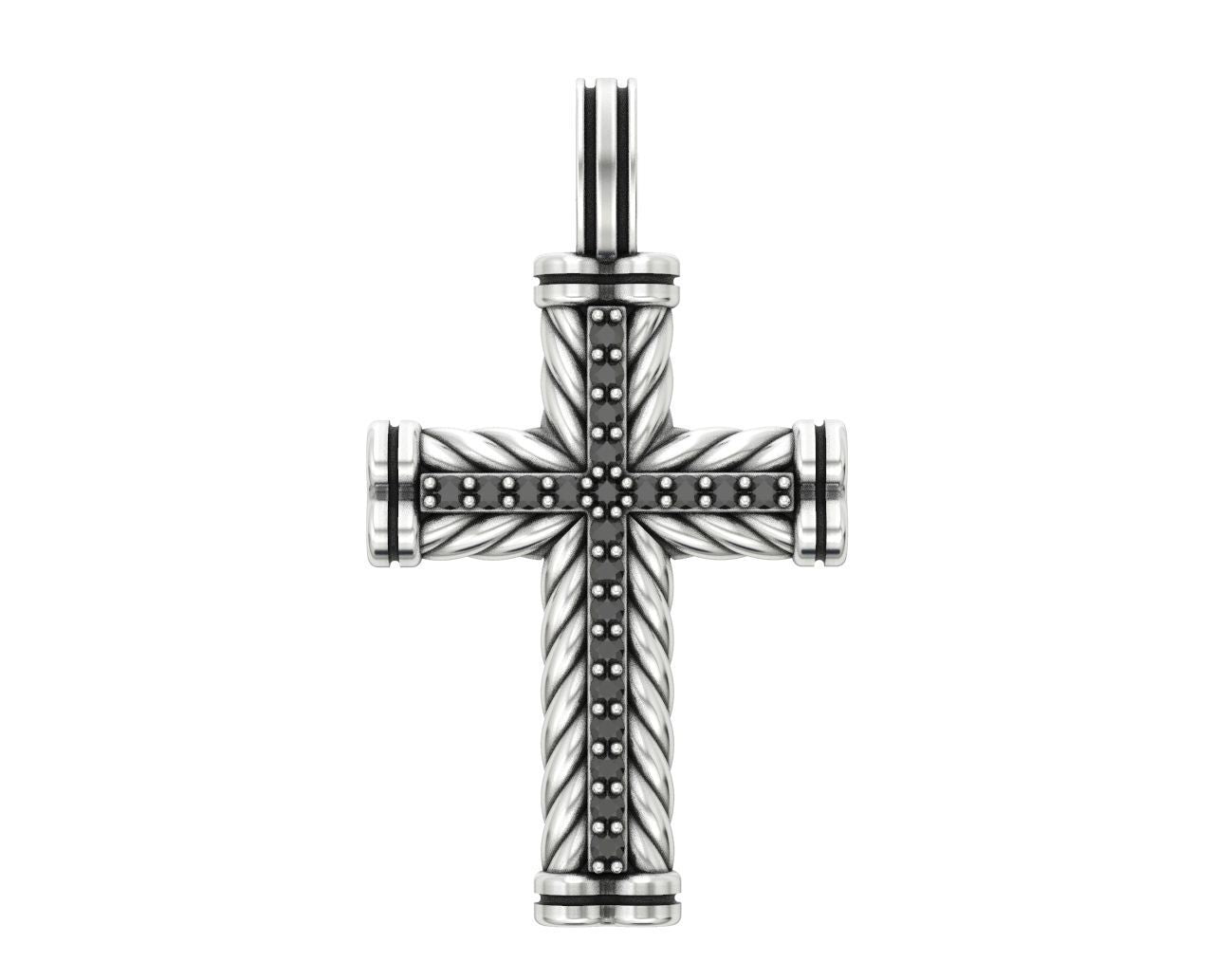 Most Unique Stunning Cross with Black Diamond And Rope Pendants