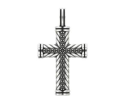 Most Unique Stunning Cross with Black Diamond And Rope Pendants