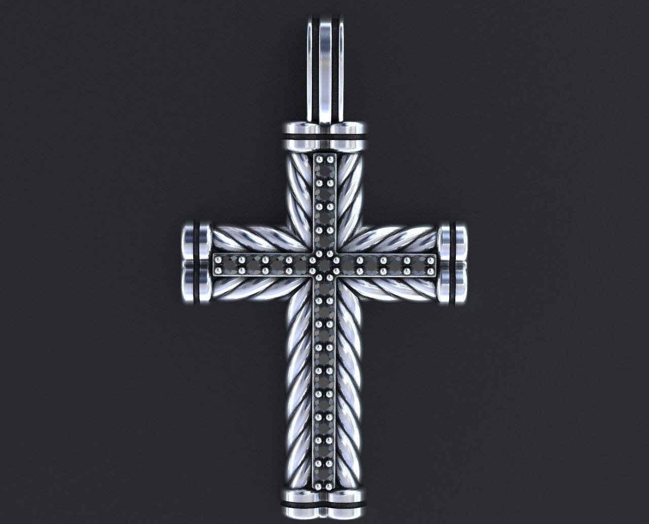 Most Unique Stunning Cross with Black Diamond And Rope Pendants