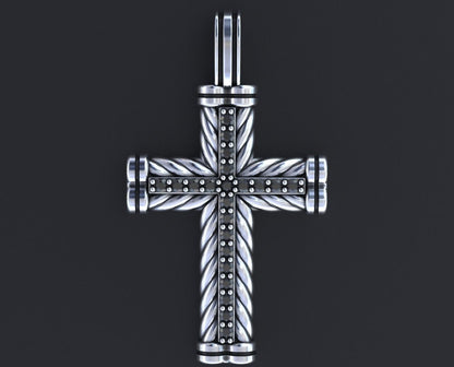 Most Unique Stunning Cross with Black Diamond And Rope Pendants