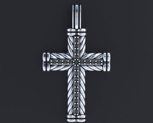 Most Unique Stunning Cross with Black Diamond And Rope Pendants