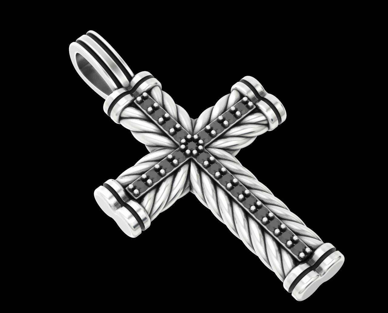 Most Unique Stunning Cross with Black Diamond And Rope Pendants