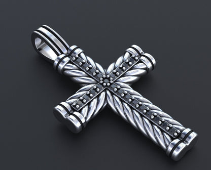 Most Unique Stunning Cross with Black Diamond And Rope Pendants