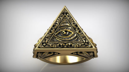 Unique Engraving Eye Of Providence Illuminati Symbol Floral Ring