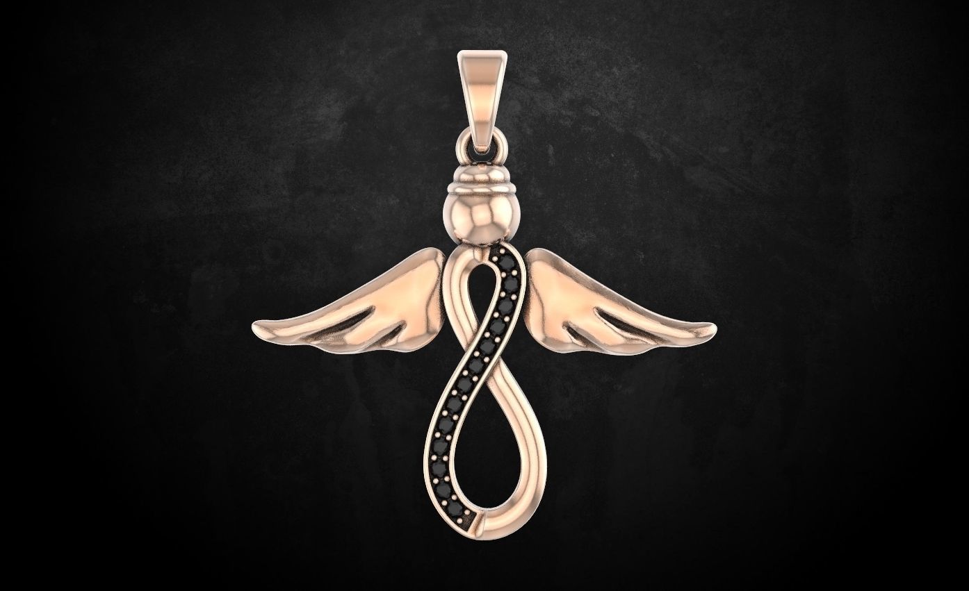 Black Moissanite Diamond Hanger Angel With Wings Pendants