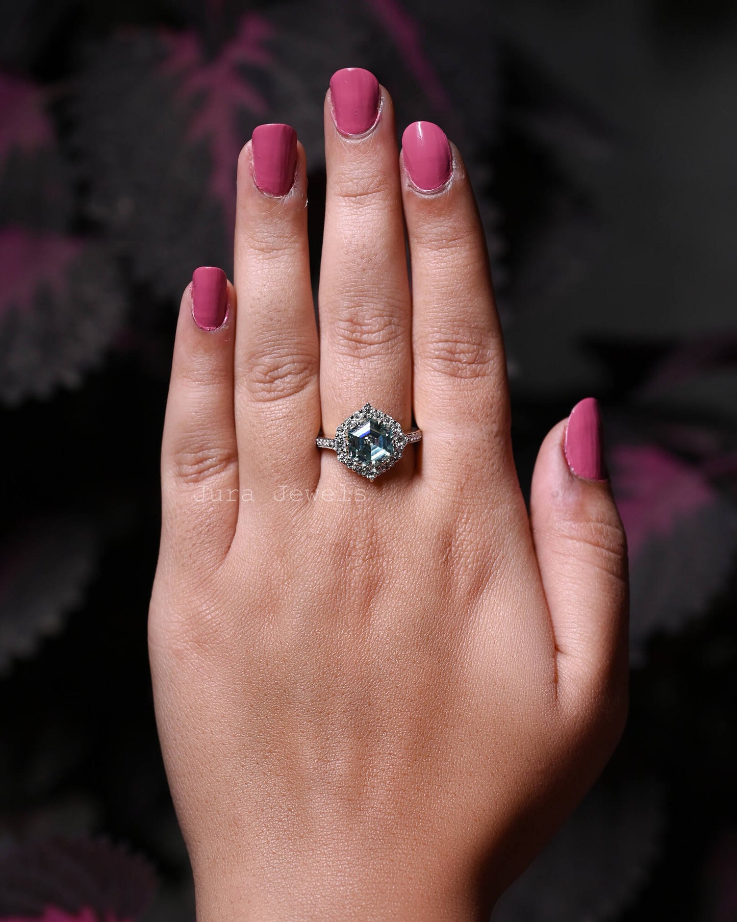 Halo Green Hexagon Cut Moissante Art Deco Wedding Band