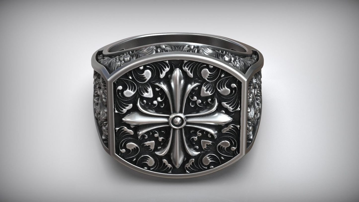 Maltese Cross Baroque Pattern White Gold Anniversary For Him