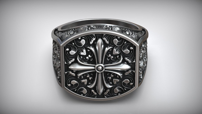 Maltese Cross Baroque Pattern White Gold Anniversary For Him
