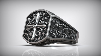 Maltese Cross Baroque Pattern White Gold Anniversary For Him