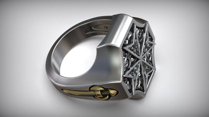 Unique Maltese Cross Sword Signet White Gold Dual Tone Ring