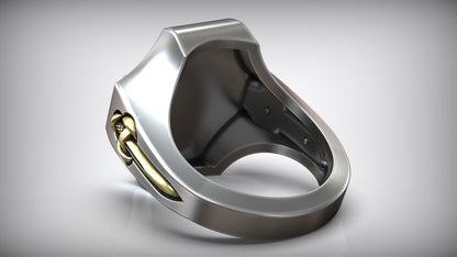 Unique Maltese Cross Sword Signet White Gold Dual Tone Ring