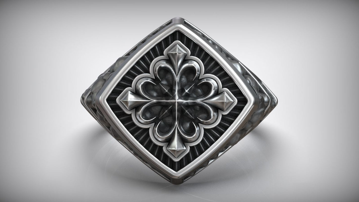 Unique Maltese Cross Symbol Knight Ston Engraving Ring