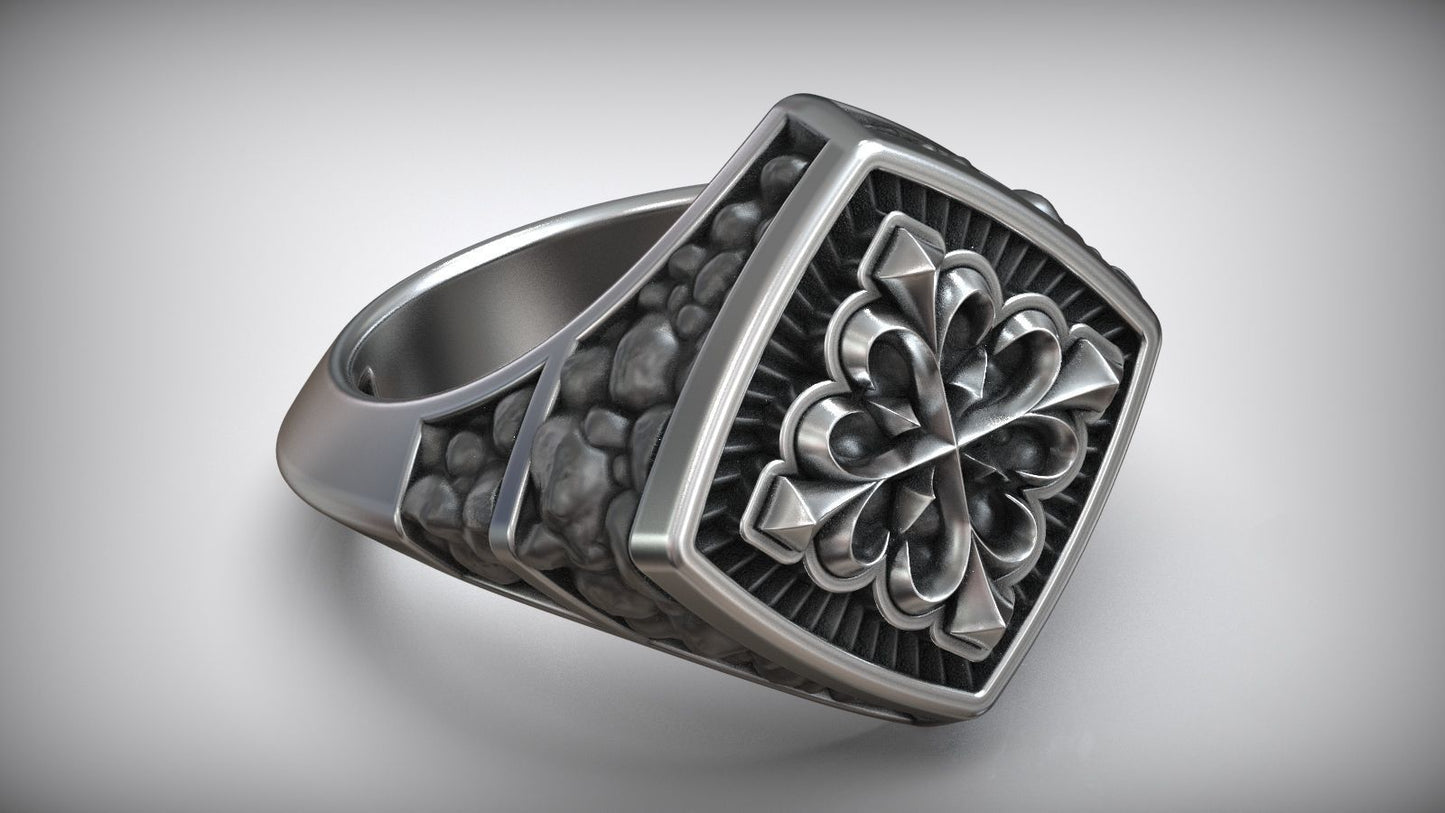 Unique Maltese Cross Symbol Knight Ston Engraving Ring