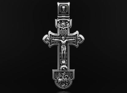 Rare Unique Gold Orthodox Cross With Savior And Saints Pendants