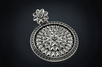 Most Handmade Unique Lotus Flower With Black Diamond Moissanite Pendants