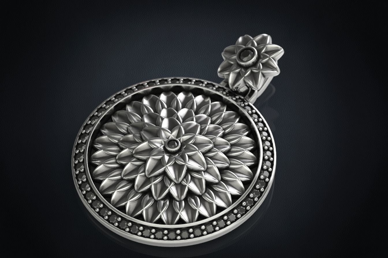 Most Handmade Unique Lotus Flower With Black Diamond Moissanite Pendants