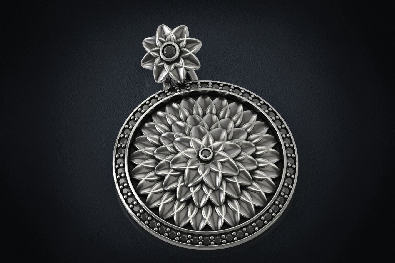 Most Handmade Unique Lotus Flower With Black Diamond Moissanite Pendants