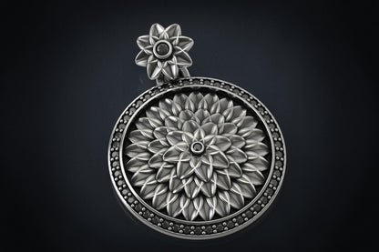 Most Handmade Unique Lotus Flower With Black Diamond Moissanite Pendants