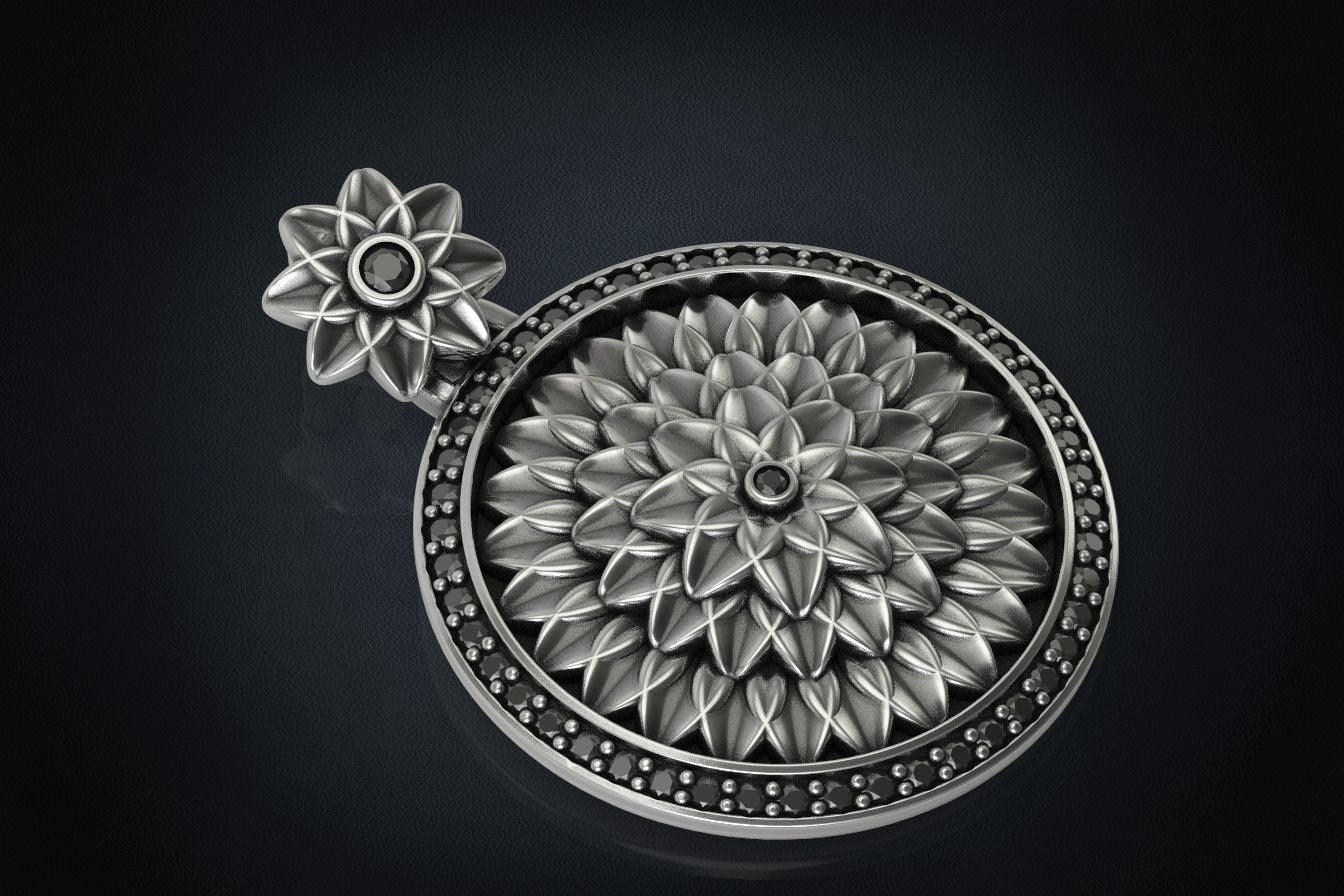 Most Handmade Unique Lotus Flower With Black Diamond Moissanite Pendants