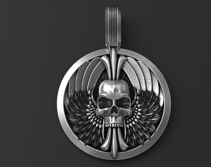 Handmade Most Beautiful Pendant Skull With Wings For Bikers