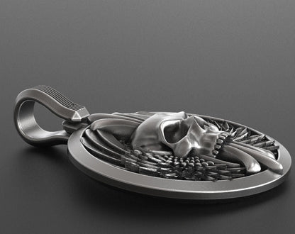 Handmade Most Beautiful Pendant Skull With Wings For Bikers
