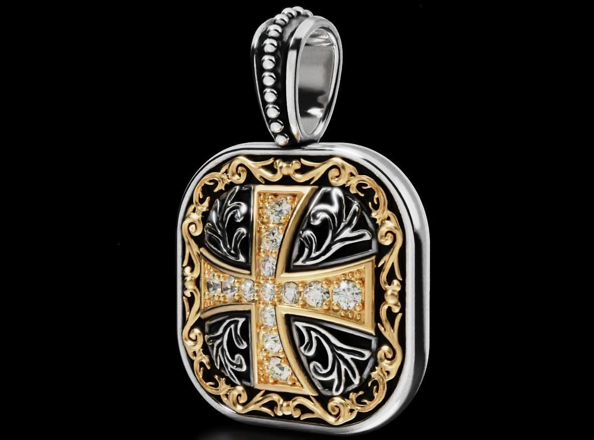 Pendant With Moissanite Diamond And Cross Patterns Ancient Stylish