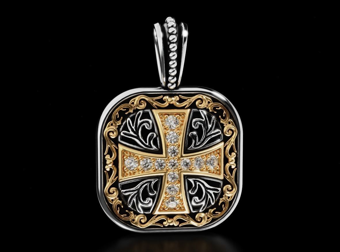 Pendant With Moissanite Diamond And Cross Patterns Ancient Stylish