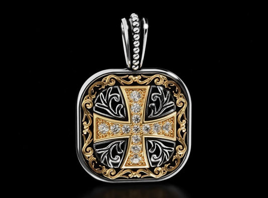 Pendant With Moissanite Diamond And Cross Patterns Ancient Stylish