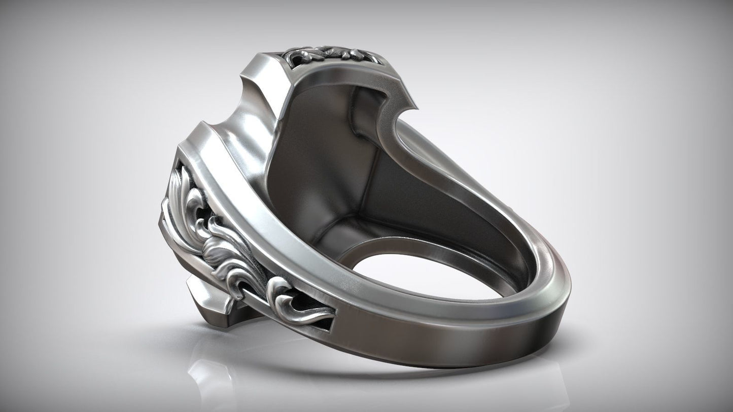 Unique Matching Pirate Skull Jolly Roger Cross Anchor Signet Ring