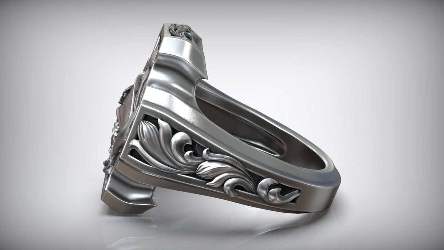 Unique Matching Pirate Skull Jolly Roger Cross Anchor Signet Ring