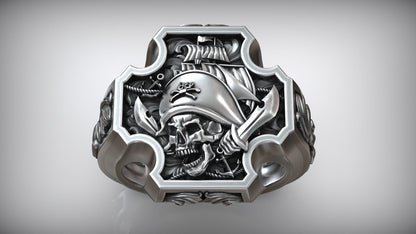 Unique Matching Pirate Skull Jolly Roger Cross Anchor Signet Ring